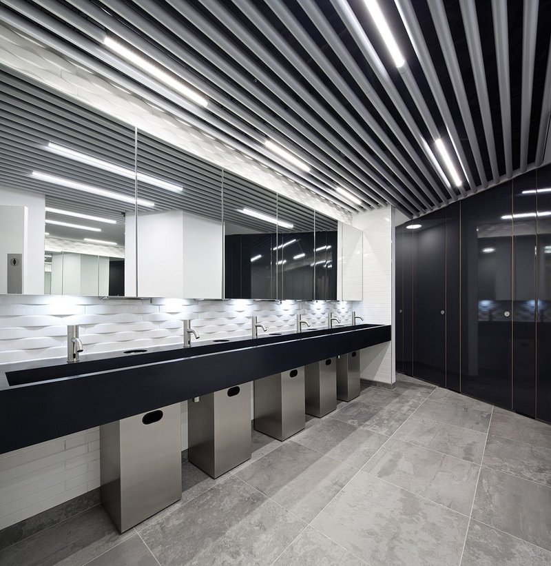 JRA’s 120 Holborn, a mixed use development for client Zebulon.  An industrial aesthetic was chosen for washrooms, appealing to a media led tenant.