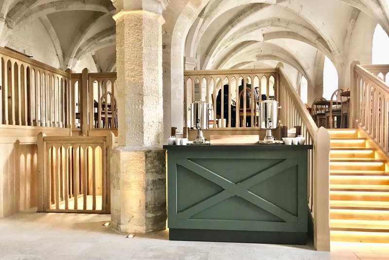 Lyfthaus bespoke Heritage Collection disabled platform lift at Windsor Castle. The lift gate is on the left, shown at ground-floor level.