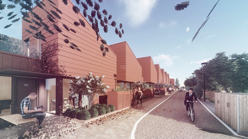 The scheme of nine one-bedroom, two-storey homes was built on a council-owned disused garage yard in Bristol’s northern suburb of Horfield.