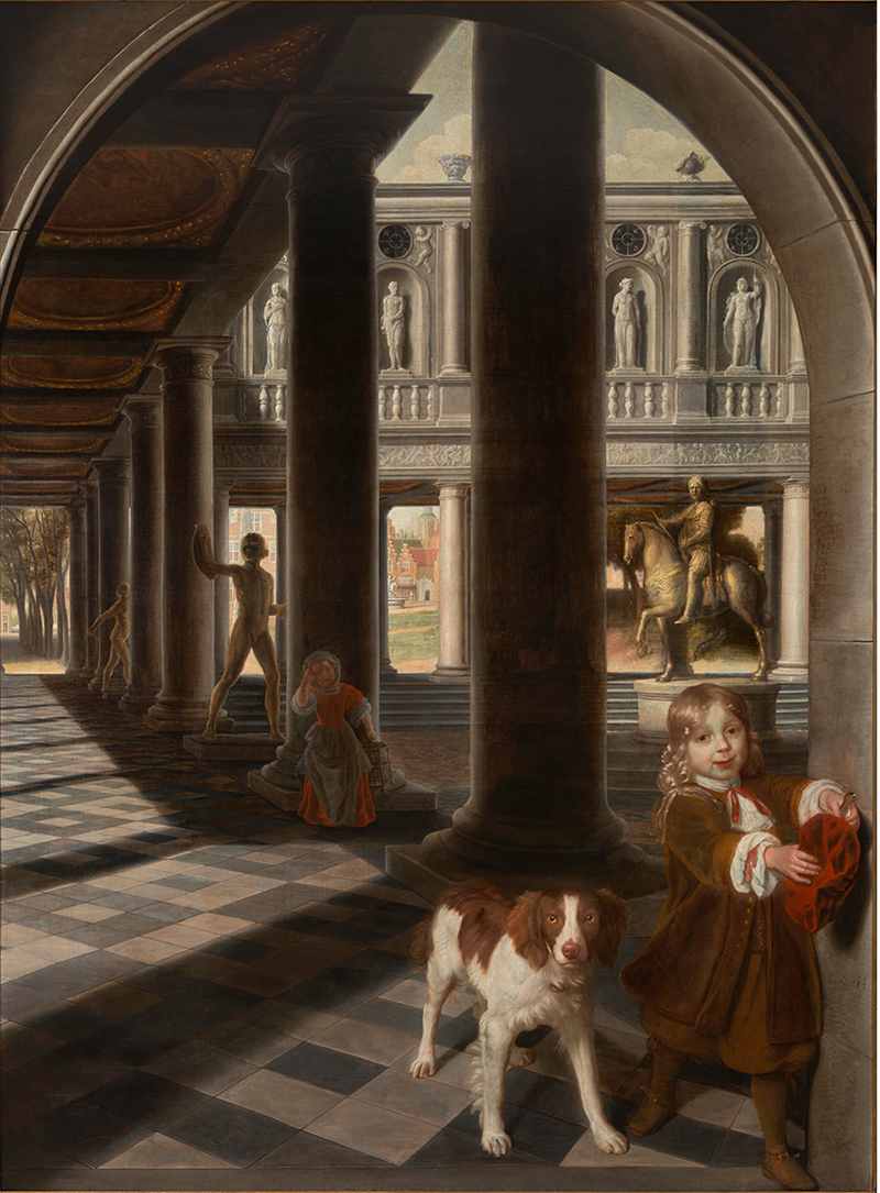 Perspective with a Boy Catching a Bird by Samuel Van Hoogstraten, 1662-6, private collection. Trompe l’oeil paintings were fashionable in the late Stuart period and prized for their trickery.