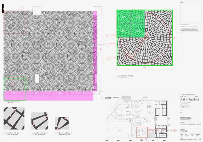 Design for the patterned floor at HYLO, realized in collaboration with Sam Frith of Solus Ceramics.