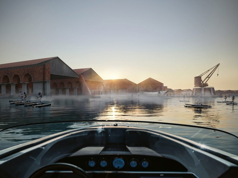 Gateway to Venice’s Waterways, by the Norman Foster Foundation, Michael Mauer, Ragnar Schulte, Miguel Kreisler and Christopher Hornzee-Jones, moots floating mobility hubs floating mobility hub infrastructure as a blueprint for the city’s future.
