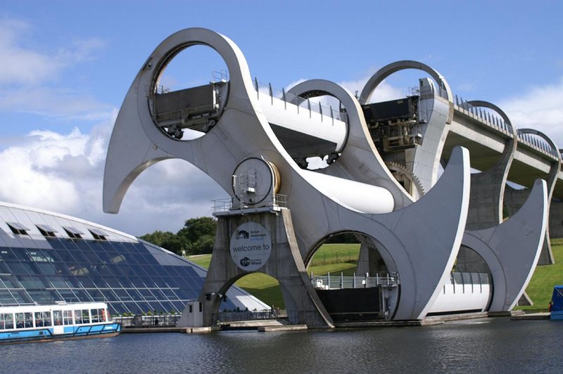 Counterbalances on the Falkirk Wheel  mean the heavy lifting can be done with the same energy as boiling eight kettles.