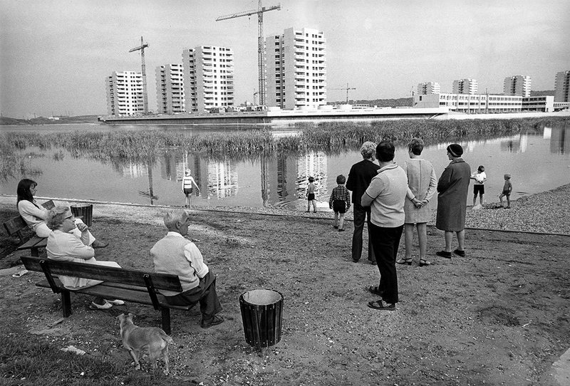 The regeneration of Thamesmead continues, here towers along the water being built in 1970.