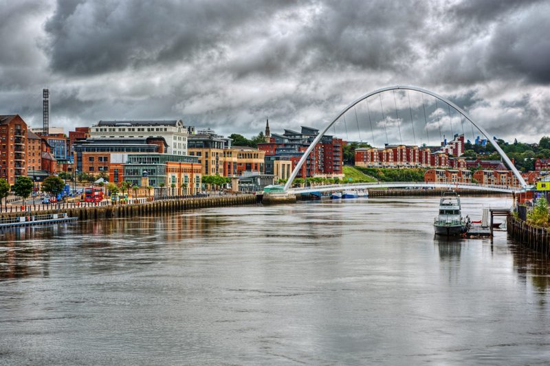 Gateshead Millennium Bridge, Newcastle upon Tyne. Wardley lies to the east.