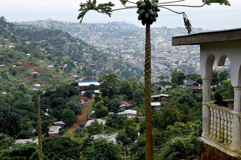 Typical view over the Freetown from informal housing on the lion mountain tops to the city centre and the sea.