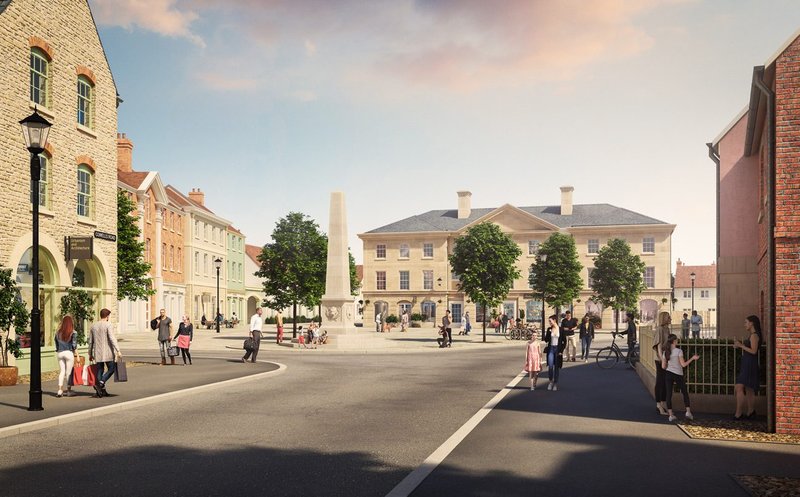 Visual of the square at Park View, Woodstock, Oxfordshire, designed by ADAM Architecture.