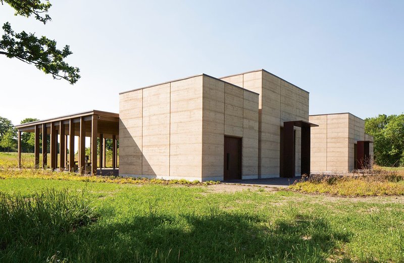 Rammed earth on Bushey Cemetery, designed by Waugh Thistleton Architects.