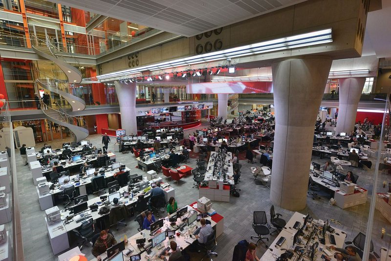 MJP’s original open plan design for the news room at the BBC’s new Broadcasting House – supposedly negotiating the new world of work