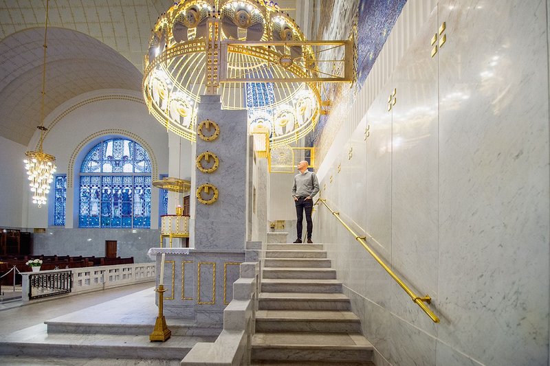 Otto Wagner's Steinhof Church. 'Opulent and quite decadent,' says David Archer but then seen as sparse and abstract.