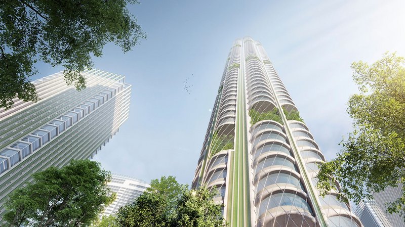 The Urban Sequoia tower, looking up