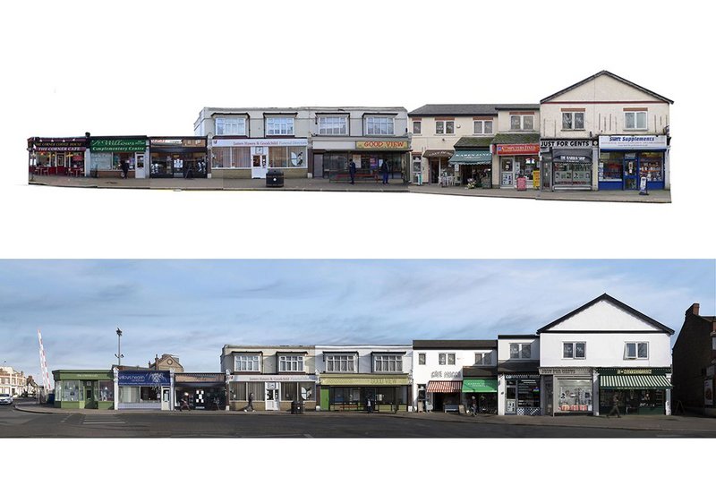 1-12 The Broadway, Highams Park, before (top) and after. The shopfronts project was led by Waltham Forest Council.