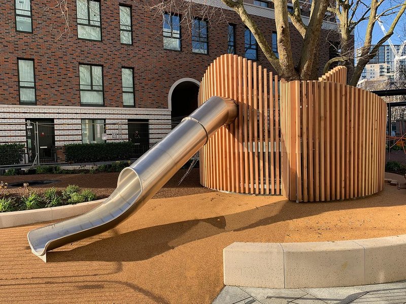 Castle or elephant's head? Playequip's high spec bespoke treehouse designed and built for Lend Lease Developments in Elephant and Castle, London.