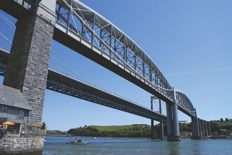 The two great arches span 140m each across the River Tamar.