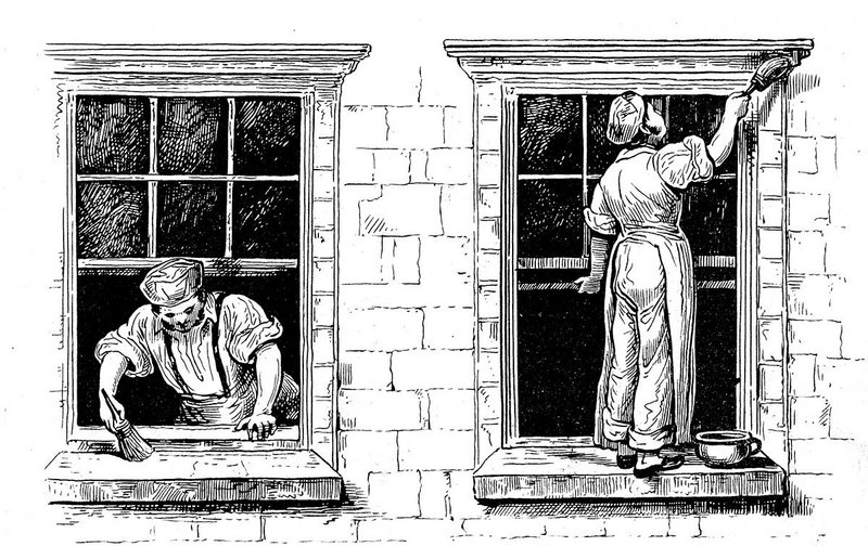 A house painter painting a window, c1820.