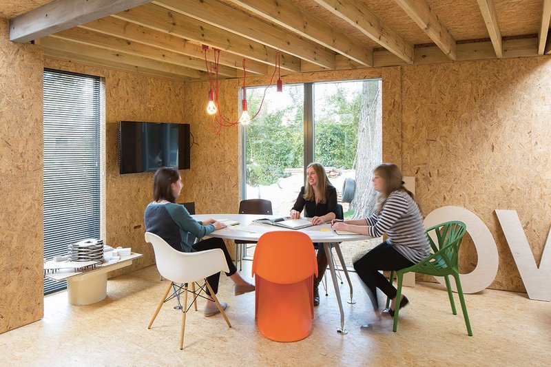 Chadwick Dryer Clarke Architects’ former bungalow garage, now lined with Sterling OSB Zero, is now a homogenous extension of its Cambridge office.