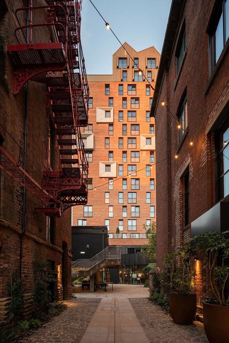 South-west entrance to the complex through Little David Street, which runs between the warehouse buildings and had been closed off for decades.