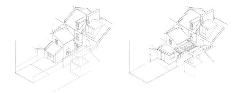 Existing and proposed rear axonometric projections.