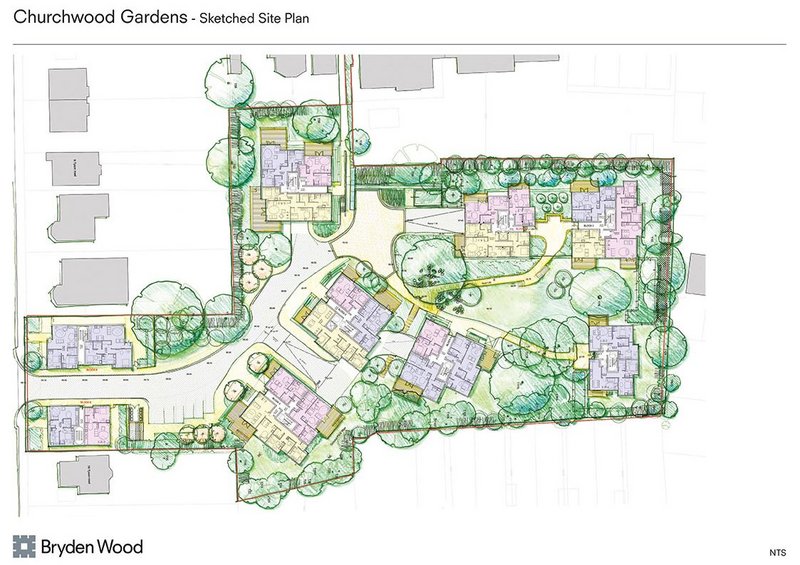 Sketched site plan, Churchwood Gardens.