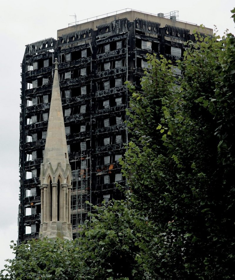Grenfell Tower after the fire of 2017.