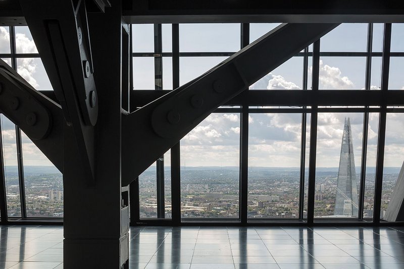 ‘Muscular’ steelwork in the view  from Level 45.