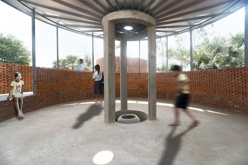 The WaterHall's inverted conical roof directs run-off to a below-ground cistern.