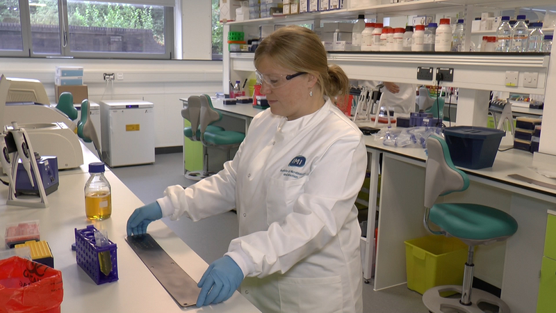 Dr Felicity de Cogan at work in the laboratory at the University of Birmingham.