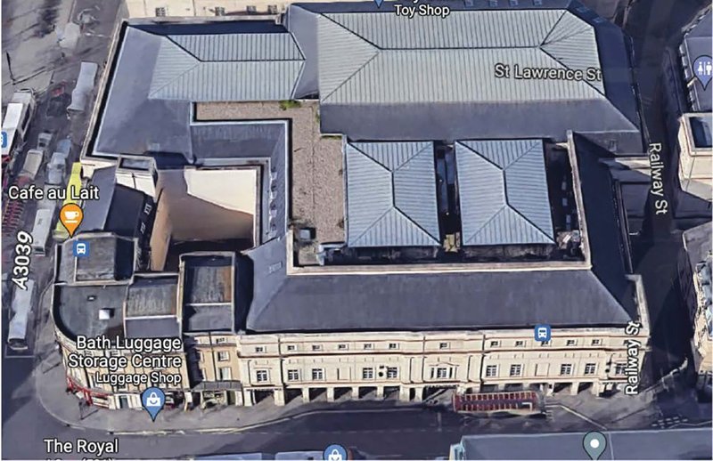 Bird’s eye view of the former Debenhams department store in Bath.