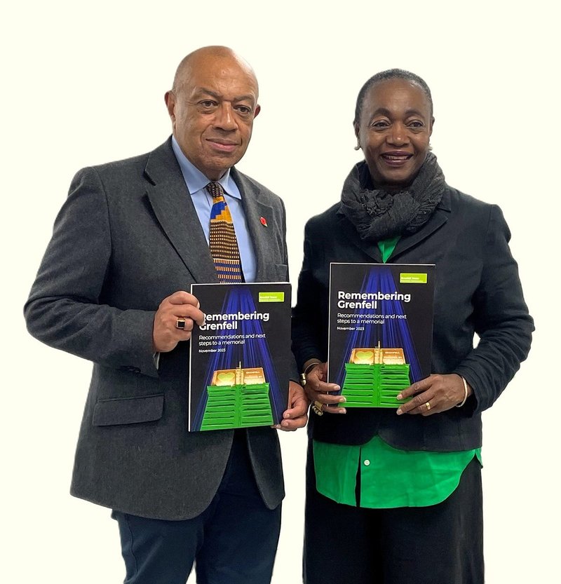Paul Boateng and Thelma Stober, co-chairs of the Grenfell Tower Memorial Commission, at the launch of the Commission’s Remembering Grenfell report in November 2023