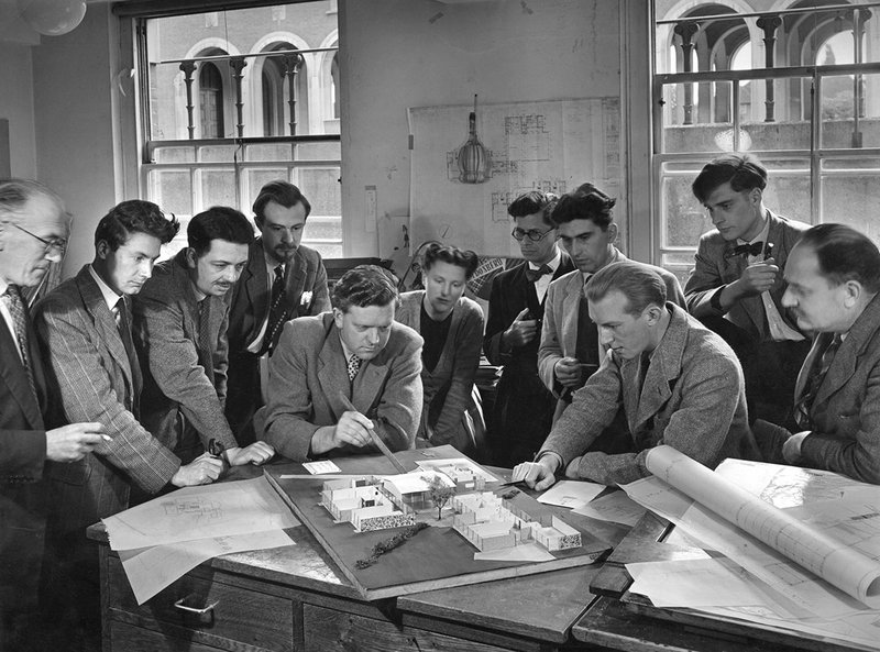 Designing a better Britain: Hertfordshire County architects plan a primary school landscape in this John Pantlin photo of 1952.