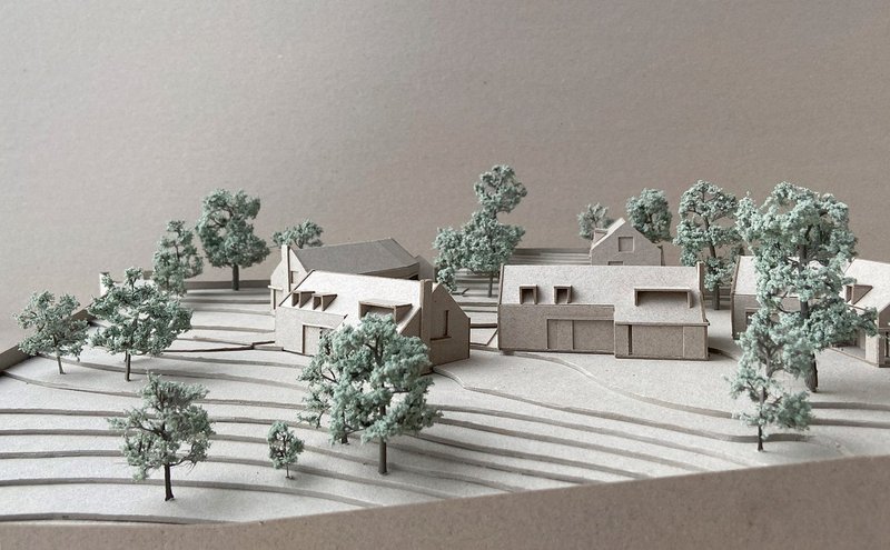Rural Homestead, a cluster of new dwellings proposed for a former agricultural site in the Lake District.