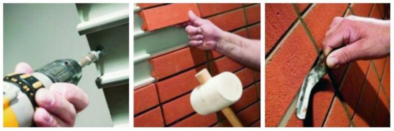 Rows of profiled steel sections are fixed to the vertical support structure. The brick tiles are then clipped into place prior to the application of mortar