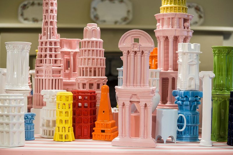 Adam Nathaniel Furman’s The Roman Singularity at the Soane Museum. The installation features an assemblage of Capriccio architectural fantasies created in 3D-printed ceramic.