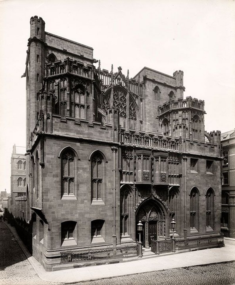 The John Rylands Library in Manchester as photographed for the RIBA Journal in 1900.