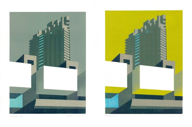 Barbican Grey and Barbican Lime by Paul Catherall. With its various colourways, each hand-printed design can take up to six weeks from initial sketch to completed series of prints.