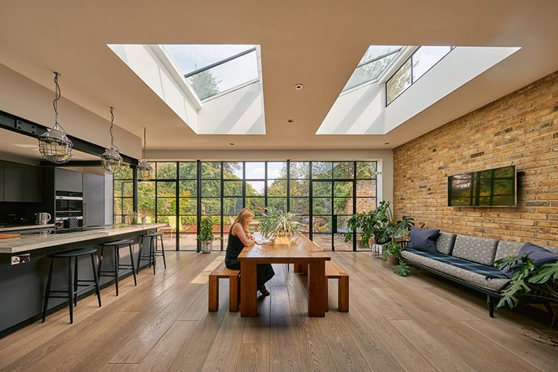 Up and over:  An innovate design and two Conservation Plateau Rooflights by The Rooflight Co maximise height and light at a property in Kew, west London.