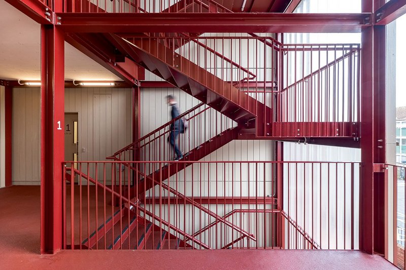 Access staircases to flats all have wide landings, to encourage gradual occupation by residents.