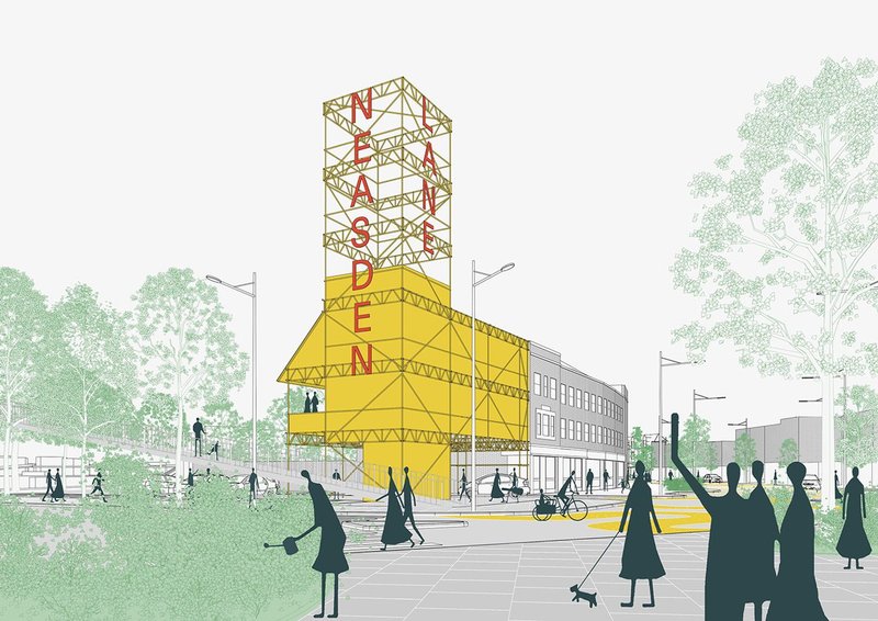 Neasden Lane: The Lighthouse, one of many short- term proposals for the reactivation of Neasden Lane designed by urban designer and placemaking consultant Rumi Bose and Sanchez Benton as part of the Neasden Town Centre Action Plan. Credit: Sanchez Benton