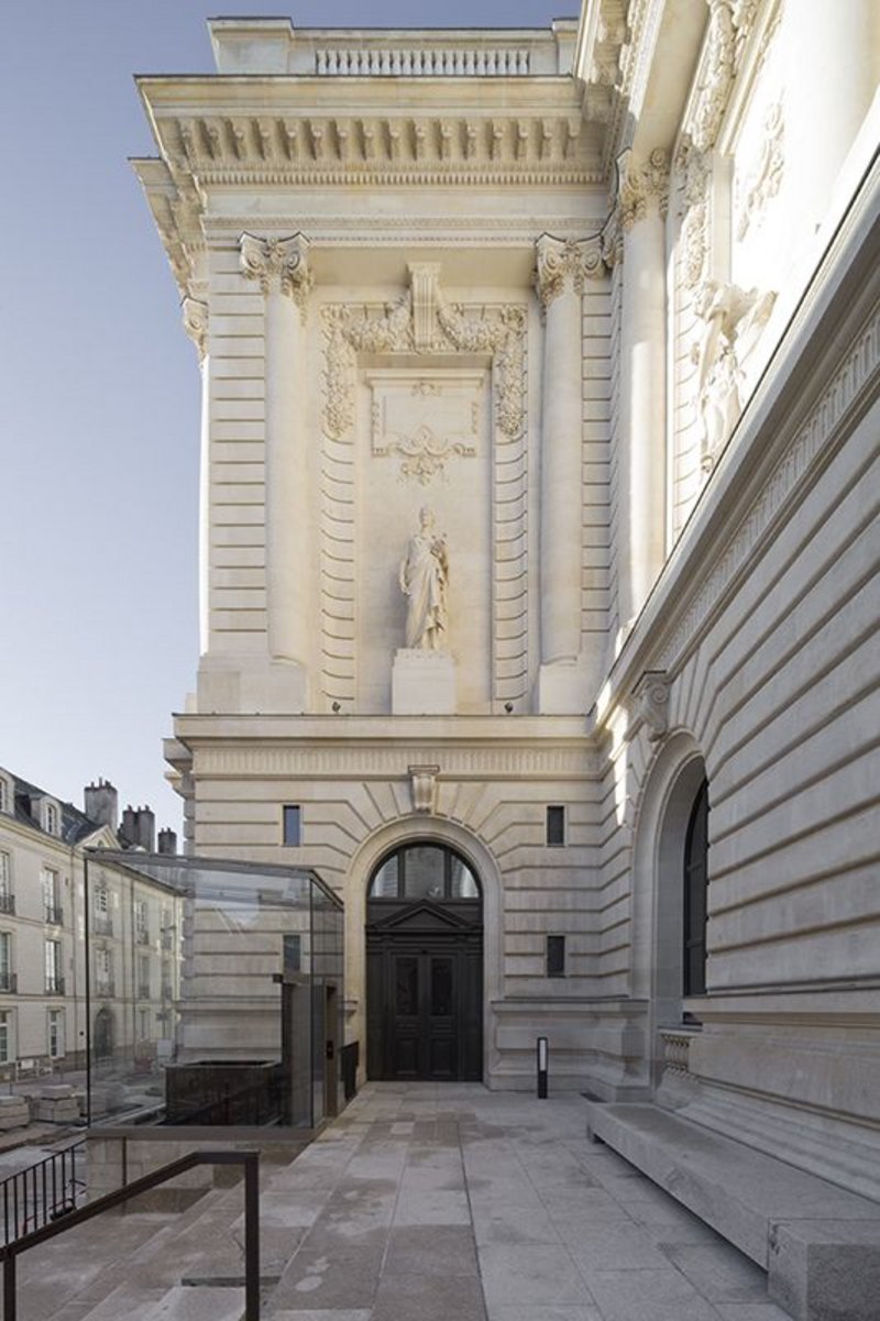 West wing of the main entrance showing the new glass lift.