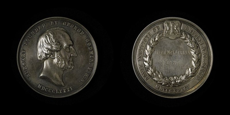 George Godwin was both winner of the RIBA's Honorary Medal and founder of the Godwin Bursary in 1881. The winner received this medal designed by GG Adams.