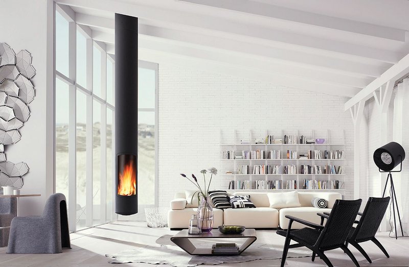 The Slimfocus, a suspended, fixed or pivoting fireplace