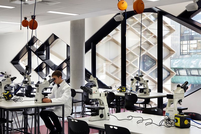 The pattern is recognisable from any interior space – here in one of the laboratories.