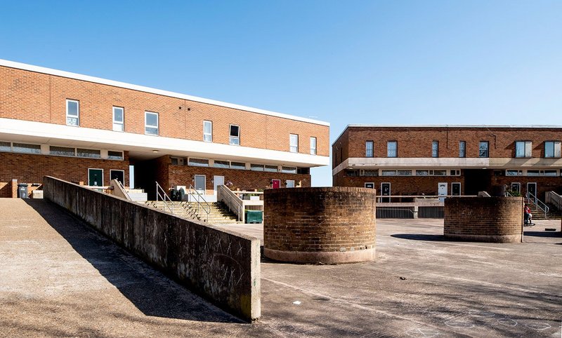 Bishopsfield, Harlow; houses and flats of 1963-6 by Michael Neylan of Neylan and Ungless.