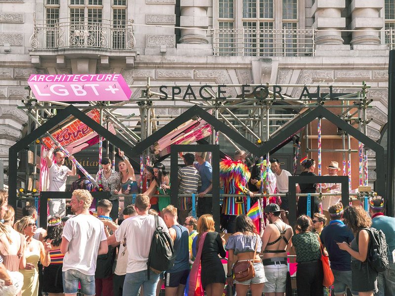 Jonathan Chan's co-designed and built architecture float for LGBT+ Pride 2018, London.