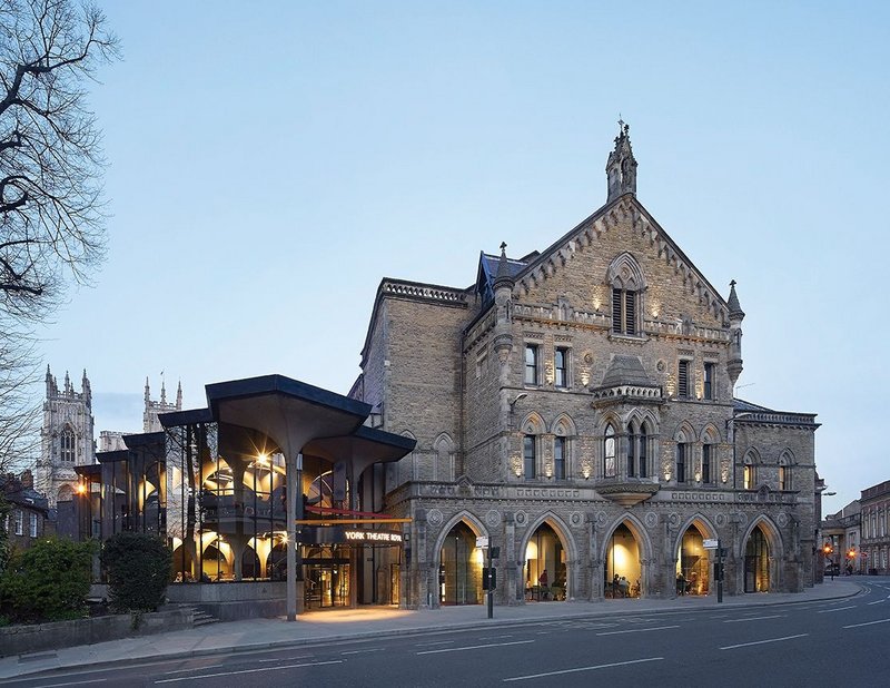 The newly refurbished York Theatre Royal. The main section of the wall replaced a Georgian brick building in the Victorian period, while the extension was added in 1967 and designed by Patrick Gwynne.