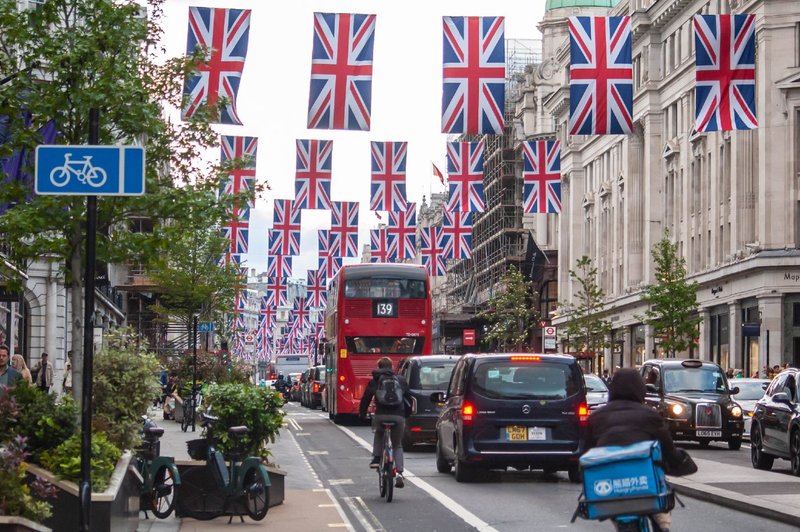 Regent Street, London on 4 May 2023 ahead of the Coronation of King Charles III.