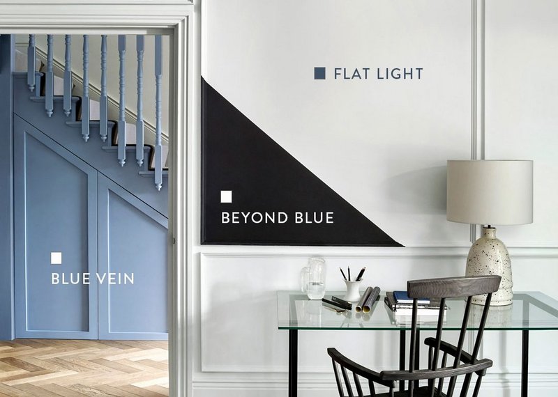 Flat Light and Beyond Blue paint shades from the Monochrome collection are based on Blue Vein from the Originals collection, all Paint & Paper Library.