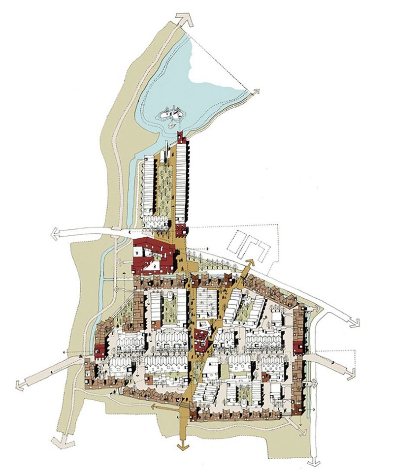 Designs for Inholm at Northstowe in Cambridgeshire take ancient settlement banks as an important threshold.