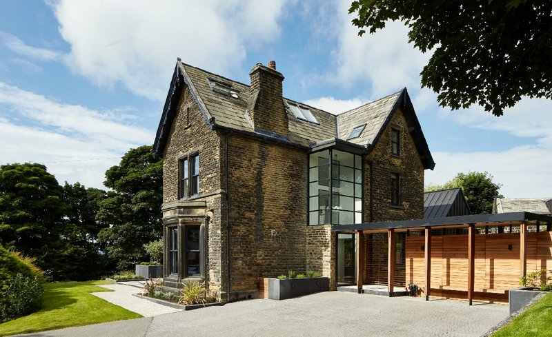 Schüco products specified at the restored villa in Leeds include a Jansen Janisol Arte 2.0 steel lantern to the stair and entrance and ASE 60 windows and doors to the rear extension.