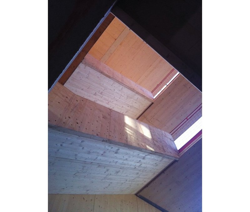 One of AHR's cross-laminated solid timber staircases under construction.